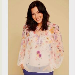Rachel Zoe Floral Sheer Blouse - White and Purple